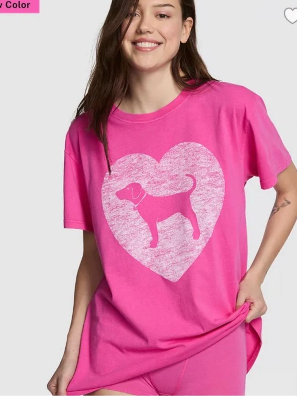 PINK Victoria's Secret Hot Pink Dog Heart Graphic Tee